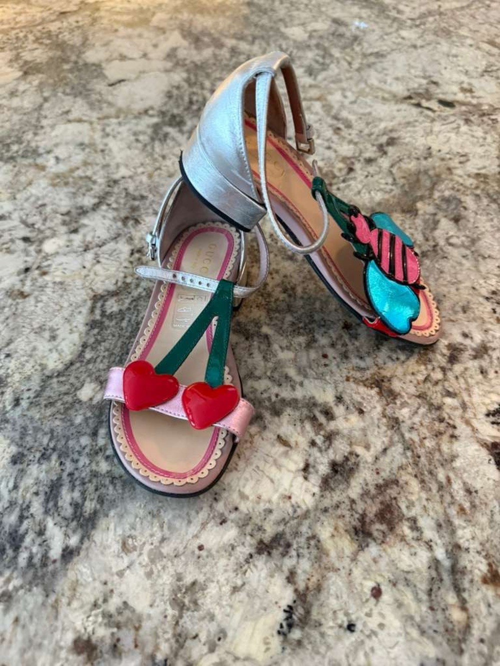 Playful Heart Detail Metallic Ankle-Strap Sandals